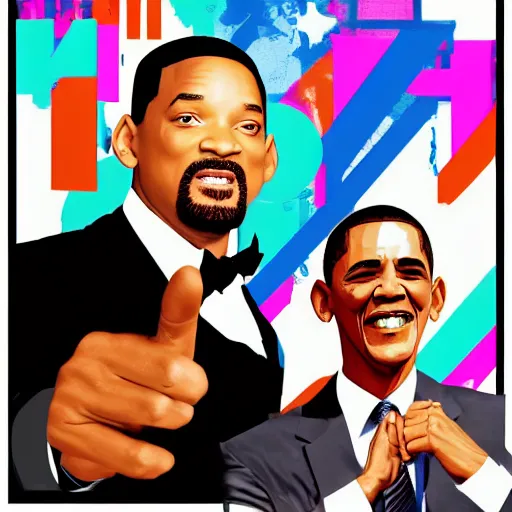 Image similar to will smith slapping obama with a black flip flop, digital art in the style of gta 5 cover art