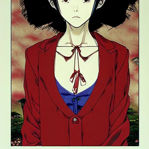 Image similar to prompt: Portrait painted in Miyazaki color style drawn by Katsuhiro Otomo and Takato Yamamoto, inspired by Fables, china doll face, smooth face feature, intricate oil painting, high detail, sharp high detail, manga and anime 2000