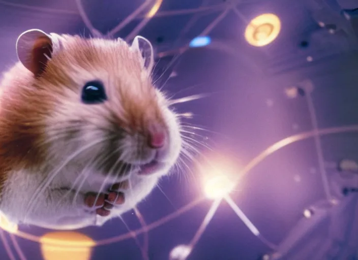 Image similar to film still of a hamster working for mission control at nasa, 8 k