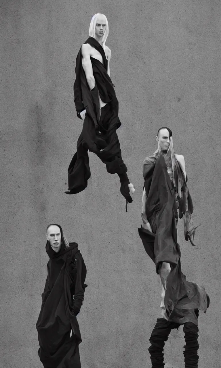Image similar to a single beautiful model, Rick Owens look and clothes, there is only a single person in the entire image, avant garde fashion, Y3, trending on r/streetwear, fit pic, rule of thirds,