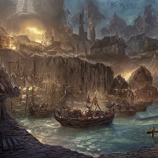 Image similar to sargard, a fantasy harbour city full of slaves and peasants, epic fantasy concept art illustration