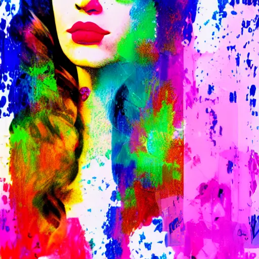 Image similar to lana del rey abstract painting, glitchcore, splatter, distortion, 3 5 mm