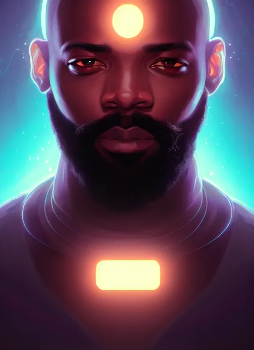 Prompt: symmetry!! portrait of a bald, dark skinned man with a beard, sci - fi, tech wear, glowing lights!! intricate, elegant, highly detailed, digital painting, artstation, concept art, smooth, sharp focus, illustration, art by artgerm and greg rutkowski and alphonse mucha