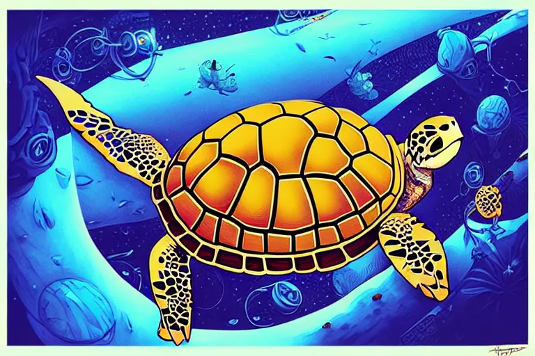 Image similar to turtle turtle cell shaded, post grunge, tristan eaton, victo ngai, artgerm, rhads, ross draws