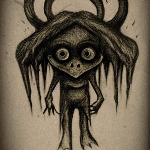 Image similar to a creepy monster, black chalk, professionally illustrated by a kid