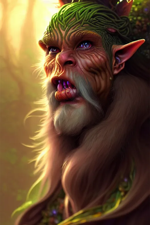 Image similar to beautiful goblin druid portrait, highly detailed, digital painting, artstation, sharp focus, illustration, art by tan zi and ayanamikodon and alphonse mucha and wlop