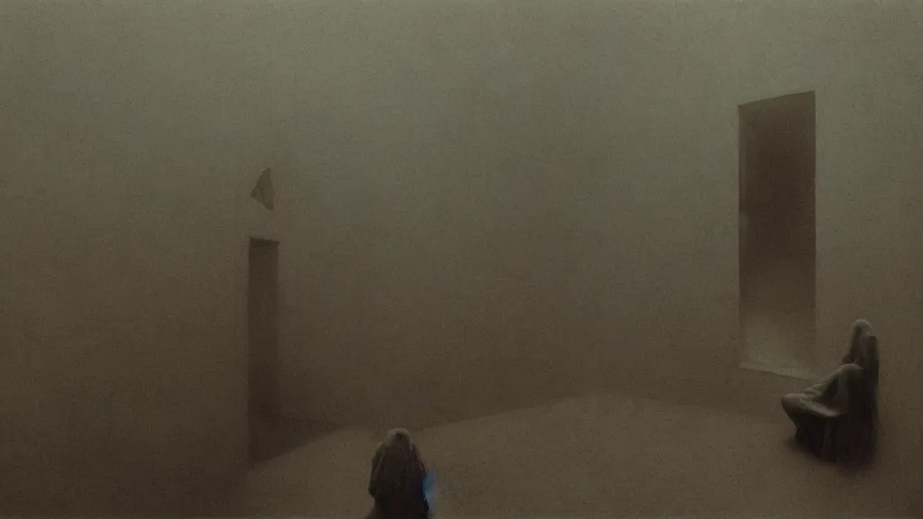 Image similar to trapped in the alone room by Zdzisław Beksiński, IMAX quality, film still, cinematic