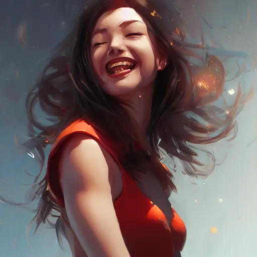 Prompt: Woman smiling by Stanley Artgerm Lau, WLOP, Rossdraws, James Jean, Andrei Riabovitchev, Marc Simonetti, tranding on artstation