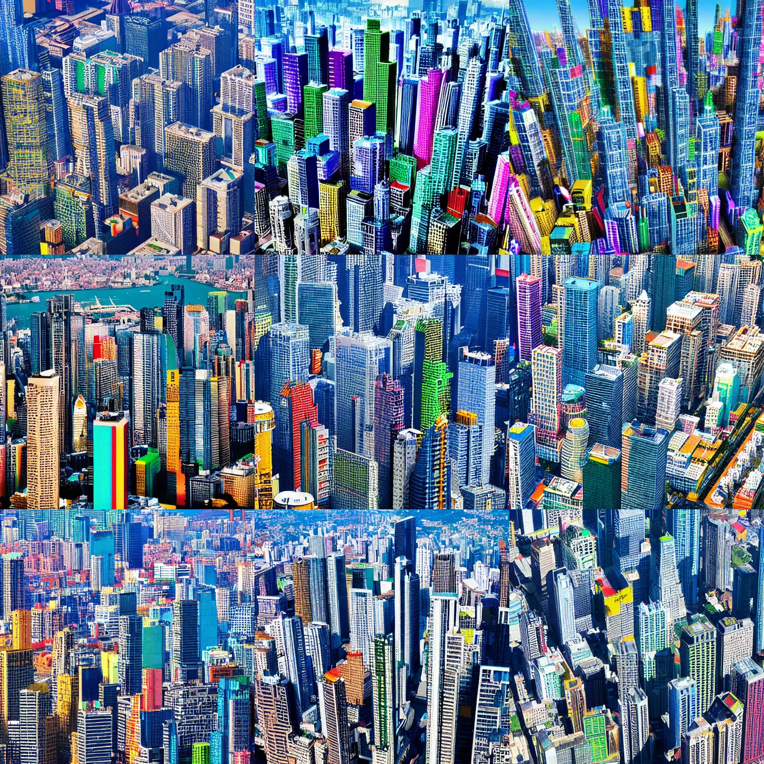 Prompt: skyscrapers city birds eye view, tetris, colourful