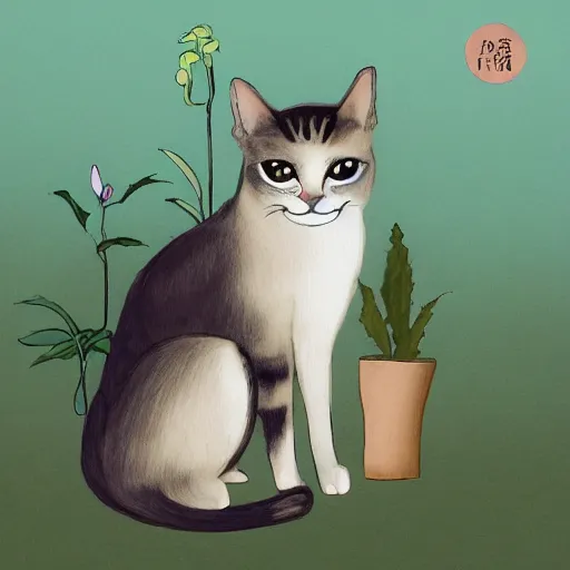 Prompt: 'a cat with two wings, lighting, three plants by Lin Xiao