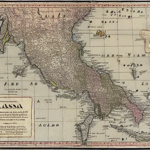 Image similar to map of mainland southeast asia, zoom in burma thailand laos cambodia and vietnam, 1 7 th century, high accuracy, fantasy, based on geographical map,