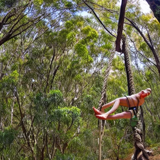 Image similar to rope swing across gully in Australian native bushland