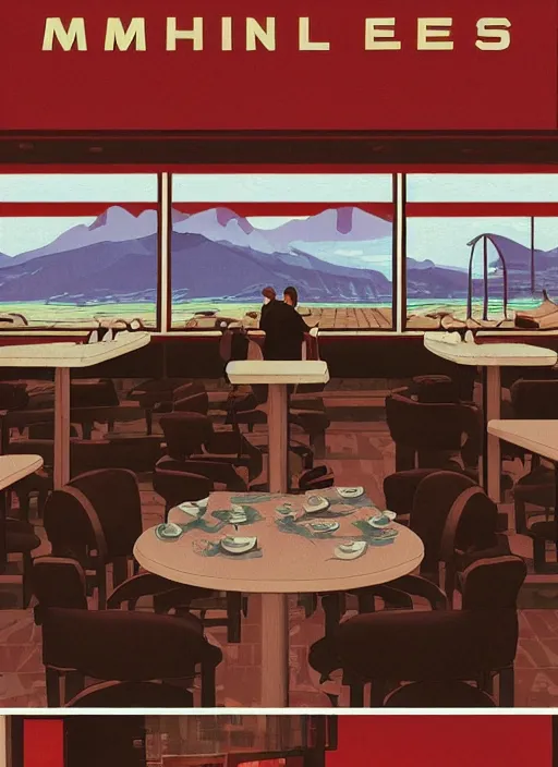 Prompt: Twin Peaks poster artwork by Michael Whelan and Tomer Hanuka, Rendering of empty diner interior, clean, no people, empty!!! from scene from Twin Peaks, full of details, by Makoto Shinkai and thomas kinkade, Matte painting, trending on artstation and unreal engine