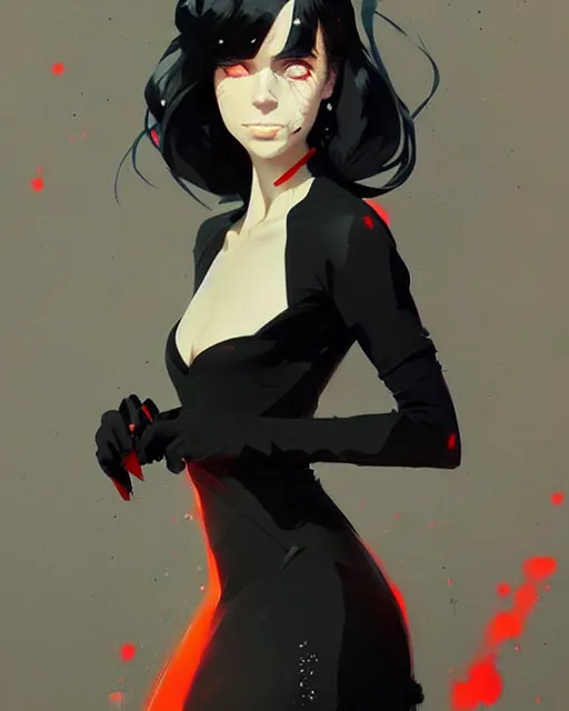 Image similar to a ultradetailed beautiful panting of a stylish woman wearing a black dress, by conrad roset, greg rutkowski and makoto shinkai, trending on artstation