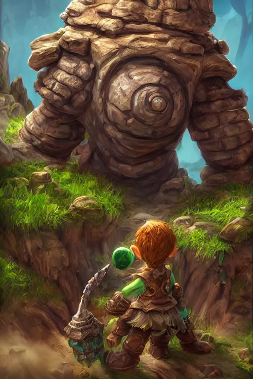 Image similar to zelda fantasy art giant golem troll wood rock greeble gemstone, global illumination ray tracing hdr fanart arstation by sung choi and eric pfeiffer and gabriel garza and casper konefal