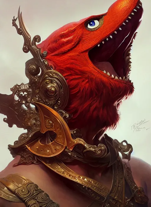 Image similar to Portrait of Elmo, D&D, muscular, fantasy, intricate, elegant, highly detailed, digital painting, artstation, concept art, smooth, sharp focus, illustration, art by artgerm and greg rutkowski and alphonse mucha