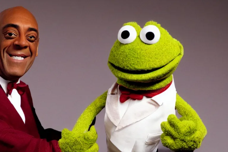 Prompt: still of ainsley harriott as a muppet puppet, in the muppet