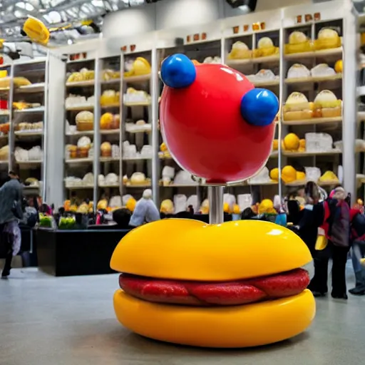 Prompt: An IKEA hotdog sculpture by Jeff Koons
