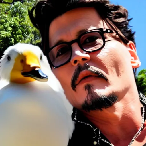 Image similar to johnny depp holding a duck up to the camera