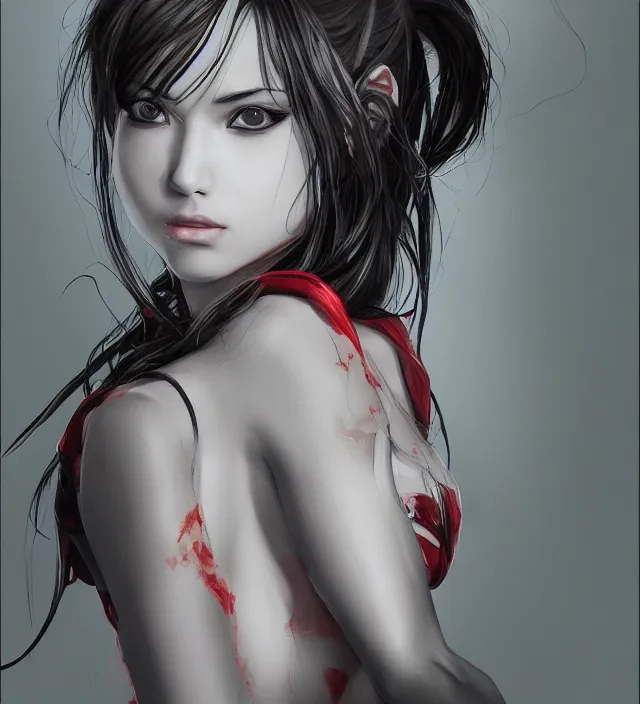 Prompt: illustration rendering of a beautiful girl with many swords epic photorealistic portrait in miura kentaro frank miller alex ross style depth of field lens flare leica zeiss detailed trending award winning on flickr artstation