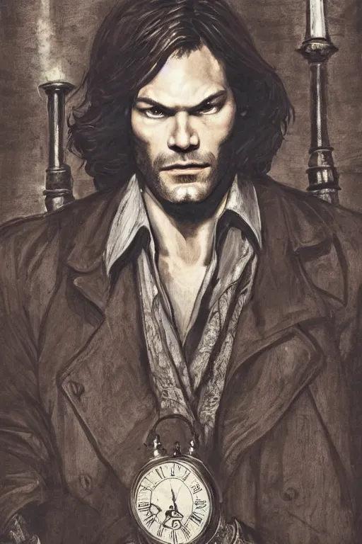 Prompt: a ultradetailed portrait of jared padalecki in a supernatural sherlock holmes story, 1 8 th century london clocktower, city streets, ominous, masterpiece, 8 k, art by rembrant and akira toriyama