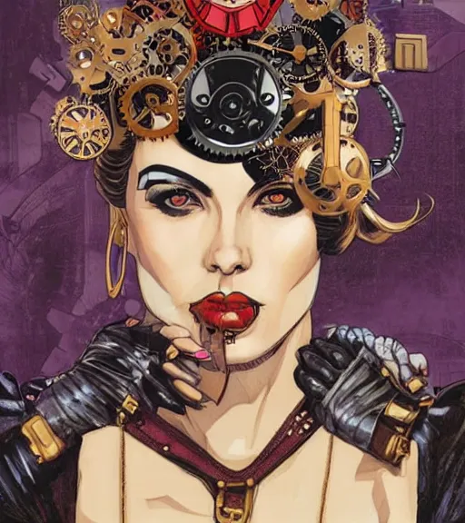 Prompt: portrait of a steampunk queen, by dc comics and sandra chevrier