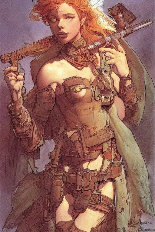 Prompt: pencil sketch of cute soldier girl by marc simonetti and brian froud and Mike Mignola and Alfons Maria Mucha and peter mohrbacher, hyperdetailed