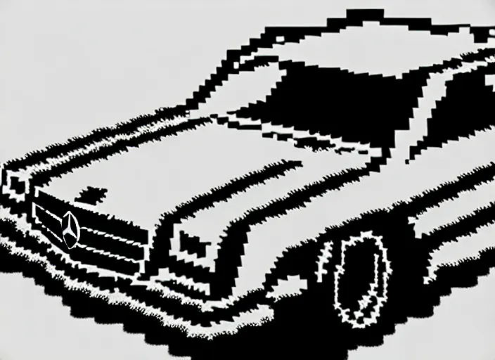 Image similar to synthesized hologram aiburning wrecked mercedes 1 2 4, pixelart, monochrome gameboy!!, award winning. dramatic. trending on artstation, low resolution sync