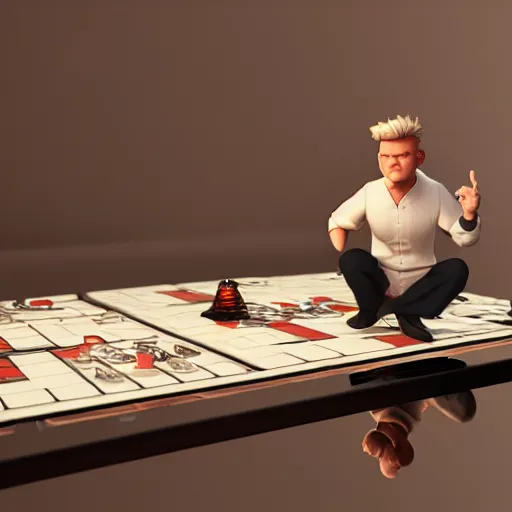 Image similar to plastic miniature boardgame figurine of gordon ramsay, blender, 8 k, octane render, unreal engine, redshift render, trending on artstation, highly detailed