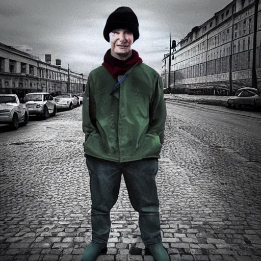 Prompt: instagram photo man in the future of russia, photorealism