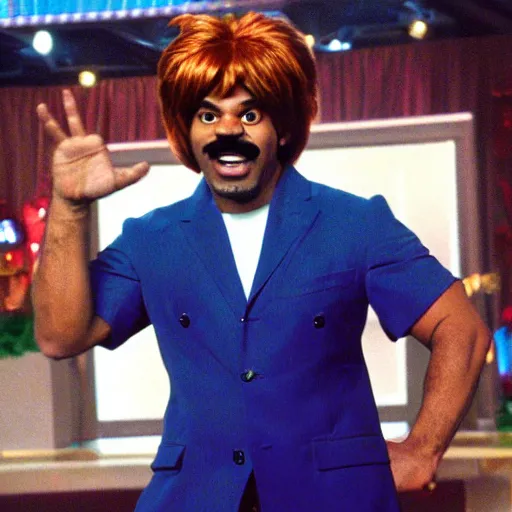 Prompt: a screen still of steve harvey dressed as shaggy in the movie final destination