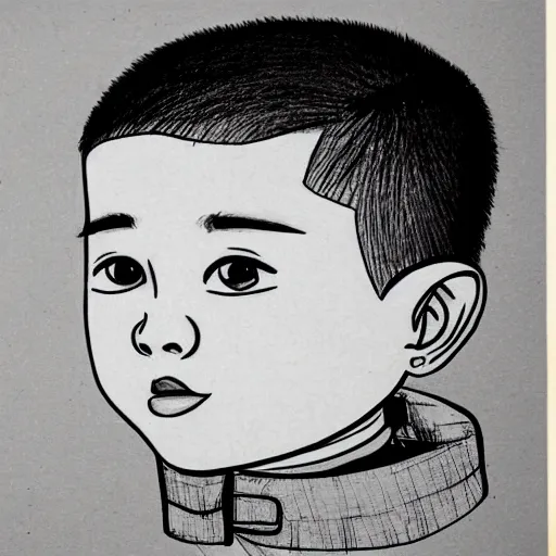 Image similar to chinese boy buzz cut one line drawing