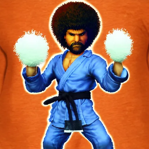 Image similar to Bob Ross as a street fighter character