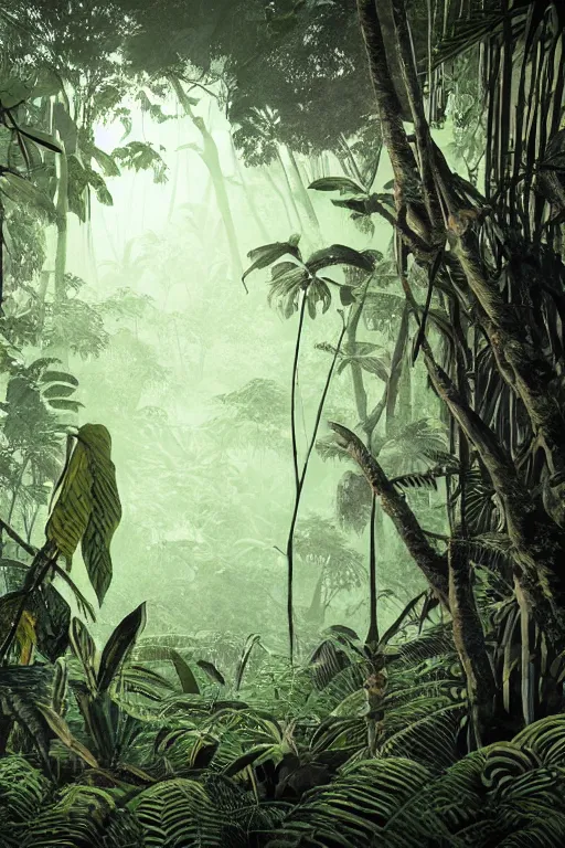 Image similar to an award winning woodcut print of a jungle in costa rica, 8 k, frostbite 3 engine, cryengine, dof, trending on artstation, digital art, crepuscular ray, art by roy l davies and tugboat printshop