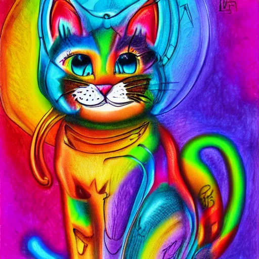 Prompt: A cat drawn by hr giger, by lisa frank, rainbow, pastel, colorful, digital art, watercolor