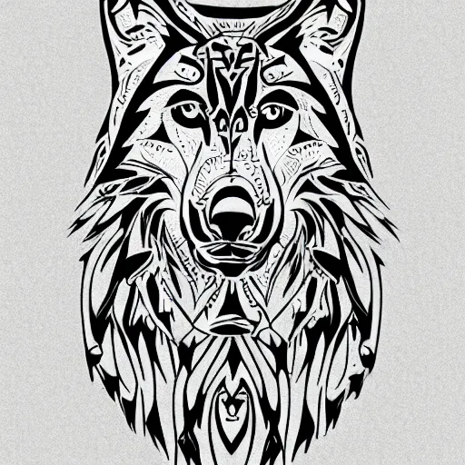 Prompt: tattoo stencil. pencil line drawing, black and white vector, wolf, photoshop