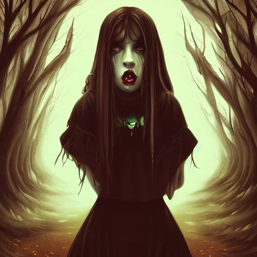 Prompt: a gothic portrait painting of billie eilish by cyril rolando, | demonic | horror themed