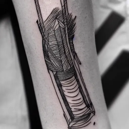 Image similar to handpoke tattoo of a black and white moebius drawing, stick poke, lineart