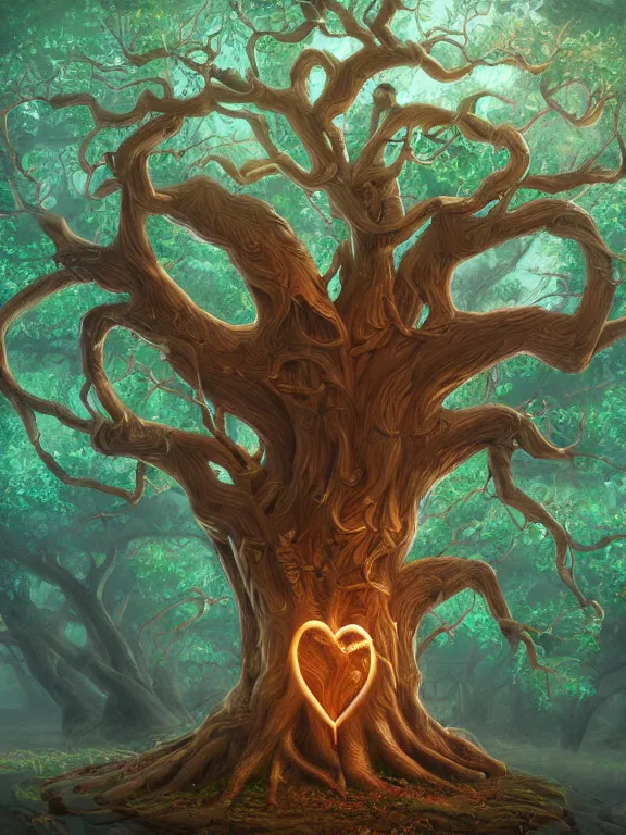 Prompt: A beautiful digital illustration painting of a detailed fantasy tree with a heart carved in the trunk by Blair Leighton and Charlie Bowater, 8k resolution trending on Artstation concept art digital illustration