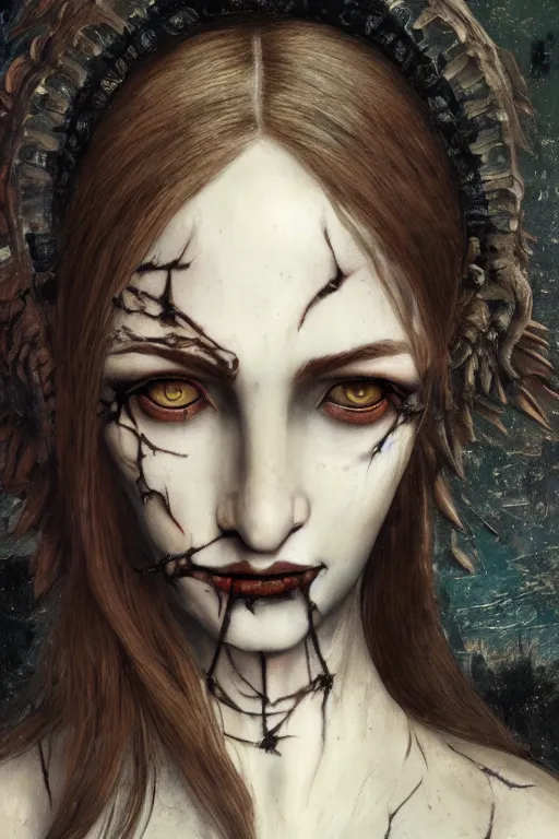 Image similar to portrait of beautiful young gothic maiden, warhammer, a lot of scars, the middle ages, highly detailed, artstation, illustration, art by max ernst, 8 k quality