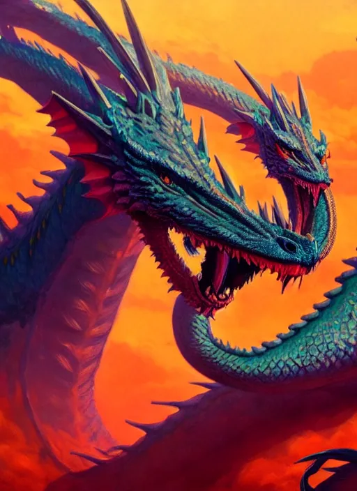 Prompt: a hyperrealism portrait of a dragon, vibrant color scheme, highly detailed, in the style of romanticism, cinematic, artstation, moebius, greg rutkowski