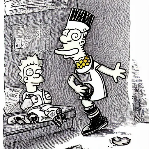 Prompt: bart simpson! wilhelm busch style