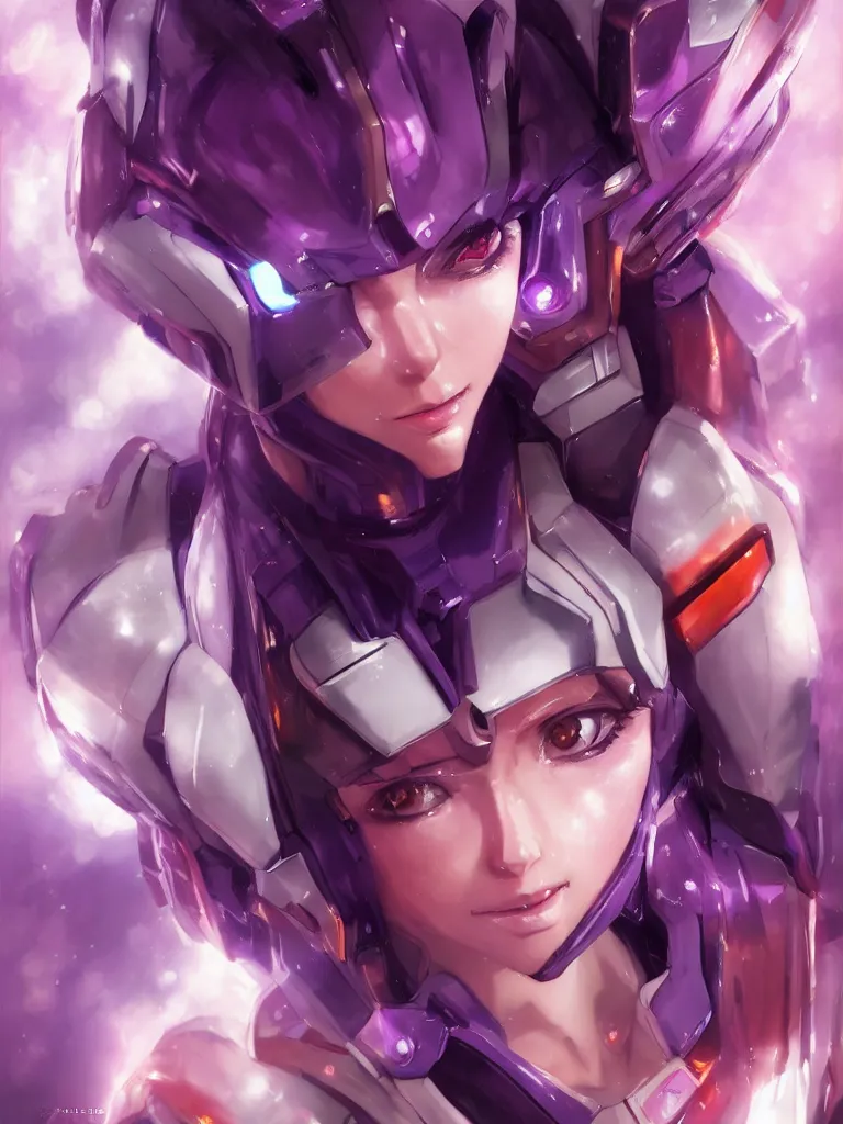 Image similar to A realistic anime portrait of a woman in a Gundam suit with glowing purple, digital painting, by Stanley Artgerm Lau, Sakimichan, WLOP and Rossdraws, digtial painting, trending on ArtStation, SFW version