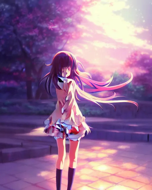 Image similar to anime style, vivid, expressive, full body, 4 k, painting, a cute magical girl with a long wavy black hair, stunning, realistic light and shadow effects, centered, simple background, studio ghibly makoto shinkai yuji yamaguchi