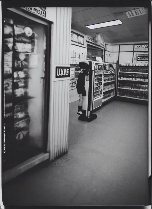 Image similar to polaroid photograph of the inside of an empty convenience store, liminal space, lonely, mannequins, black mold, cinematic, 3 5 mm, raw, unedited, 4 k, hd, the fifth element