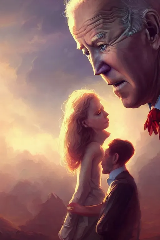 Prompt: beautiful portrait of Joe Biden sniffing young maiden's hair, Cinematic lighting, ultra realistic 3D, beautifully lit, ray traced, octane render by Peter Mohrbacher and Peter Gric