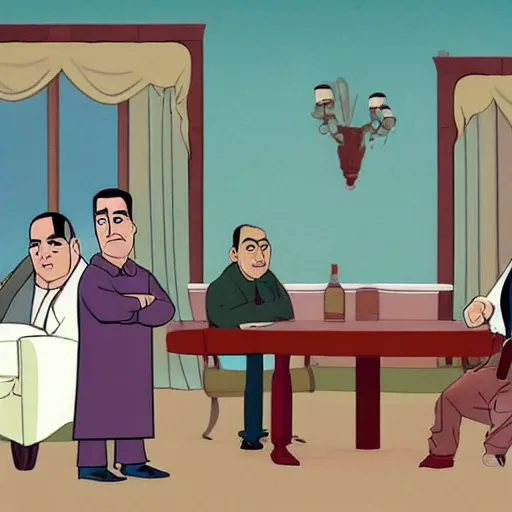 Prompt: a scene from the Sopranos in the animation style of Pixar