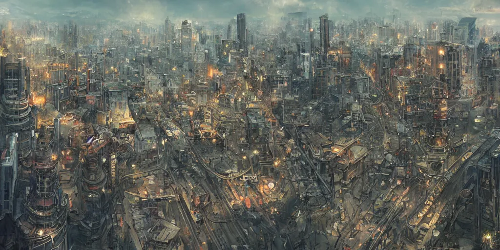 an aerial view of tokyo after a zombie apocalypse, by, Stable Diffusion