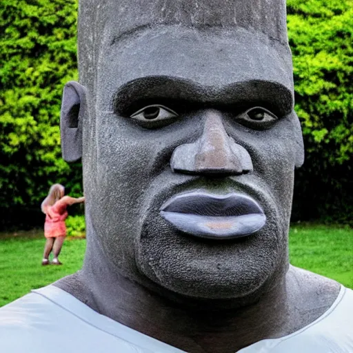 Prompt: Shaquille O'Neal as an Easter island head statue