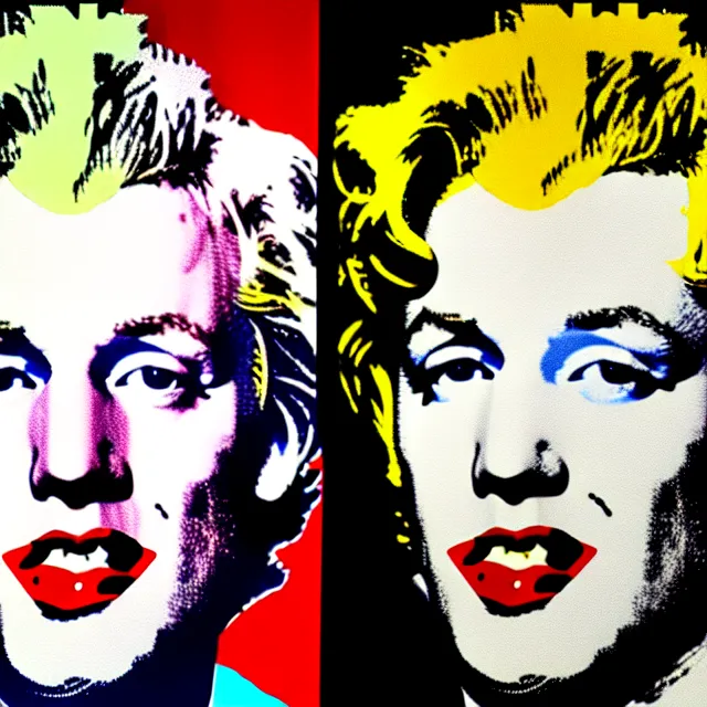 Image similar to epic professional digital painting of boris johnson with messy hair, repeated pattern in marilyn diptych by andy warhol, epic, stunning, gorgeous, much wow, masterpiece.